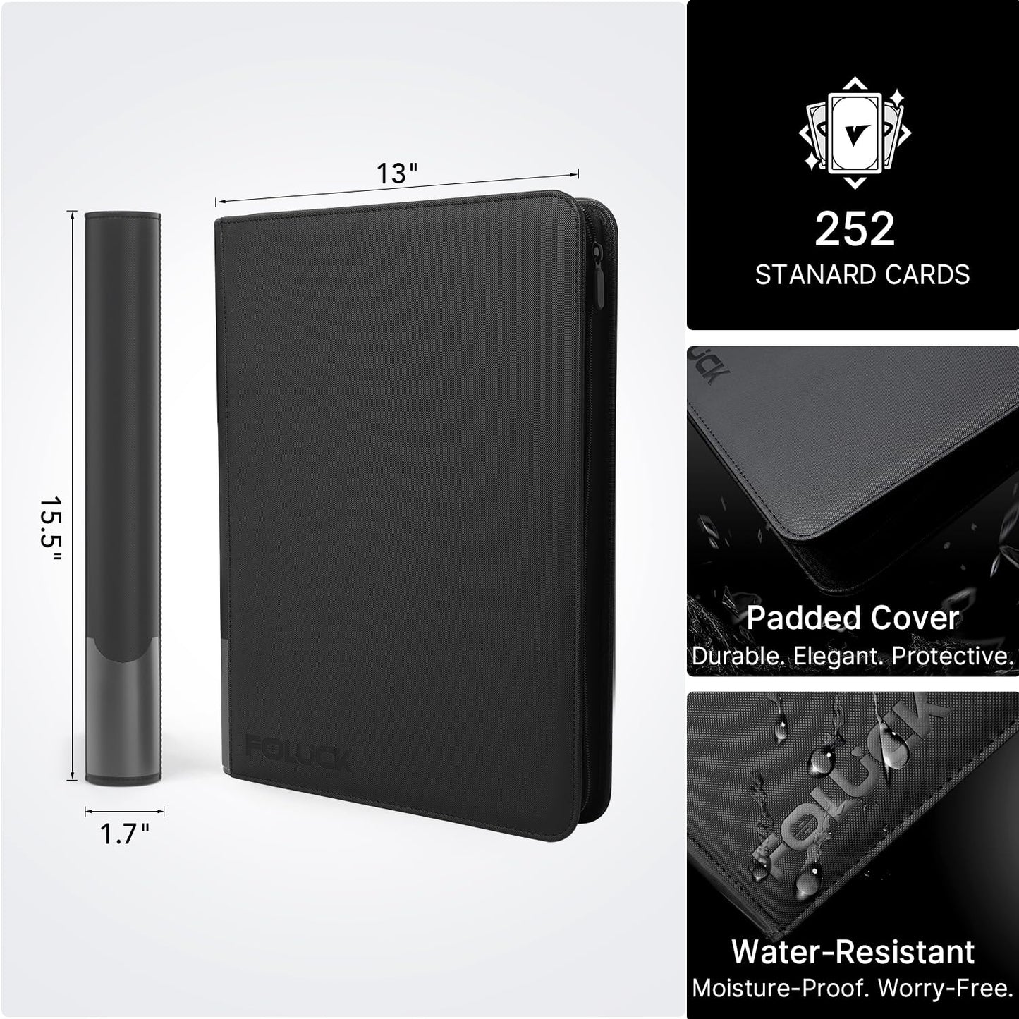Foluck 9-Pocket Top Loader Binder: 252 Cards, 200 Top Loaders & Sleeves Included