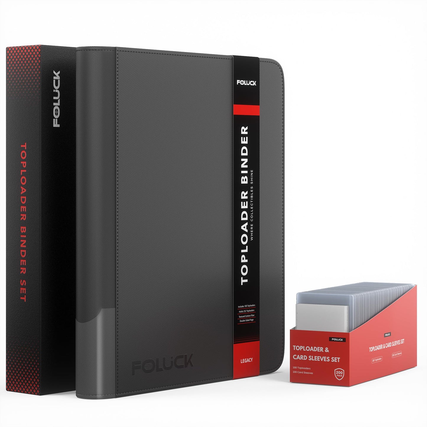 Foluck 9-Pocket Top Loader Binder: 252 Cards, 200 Top Loaders & Sleeves Included