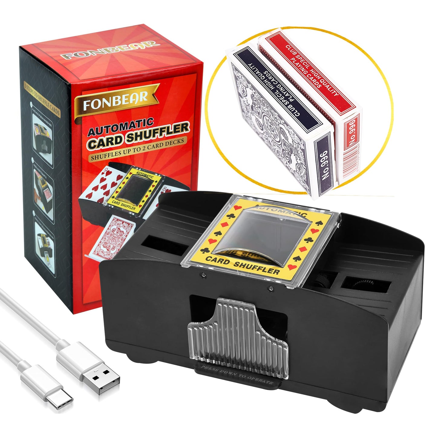 FONBEAR 2 Deck Automatic Card Shuffler — USB & Battery Powered