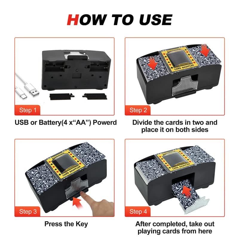 FONBEAR 2 Deck Automatic Card Shuffler — USB & Battery Powered