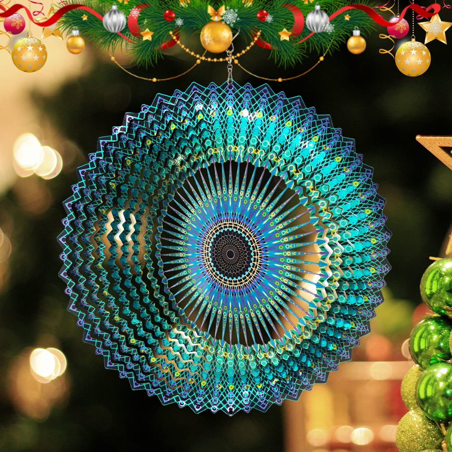 FONMY Wind Spinner Mandala Starry Sky – 12-inch 3D Stainless Steel Laser-Cut Kinetic Garden Art