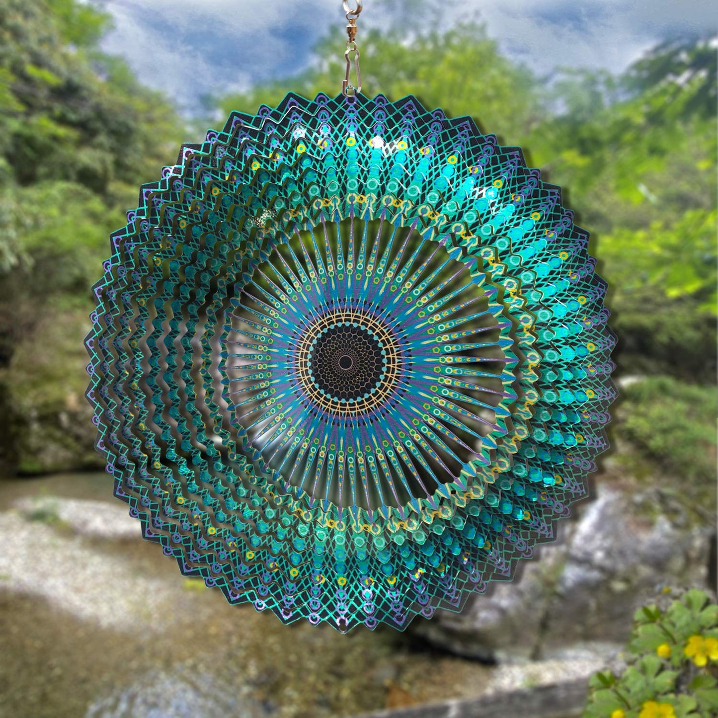 FONMY Wind Spinner Mandala Starry Sky – 12-inch 3D Stainless Steel Laser-Cut Kinetic Garden Art