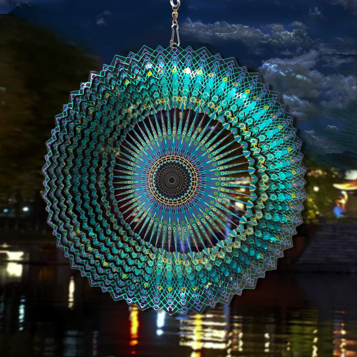 FONMY Wind Spinner Mandala Starry Sky – 12-inch 3D Stainless Steel Laser-Cut Kinetic Garden Art