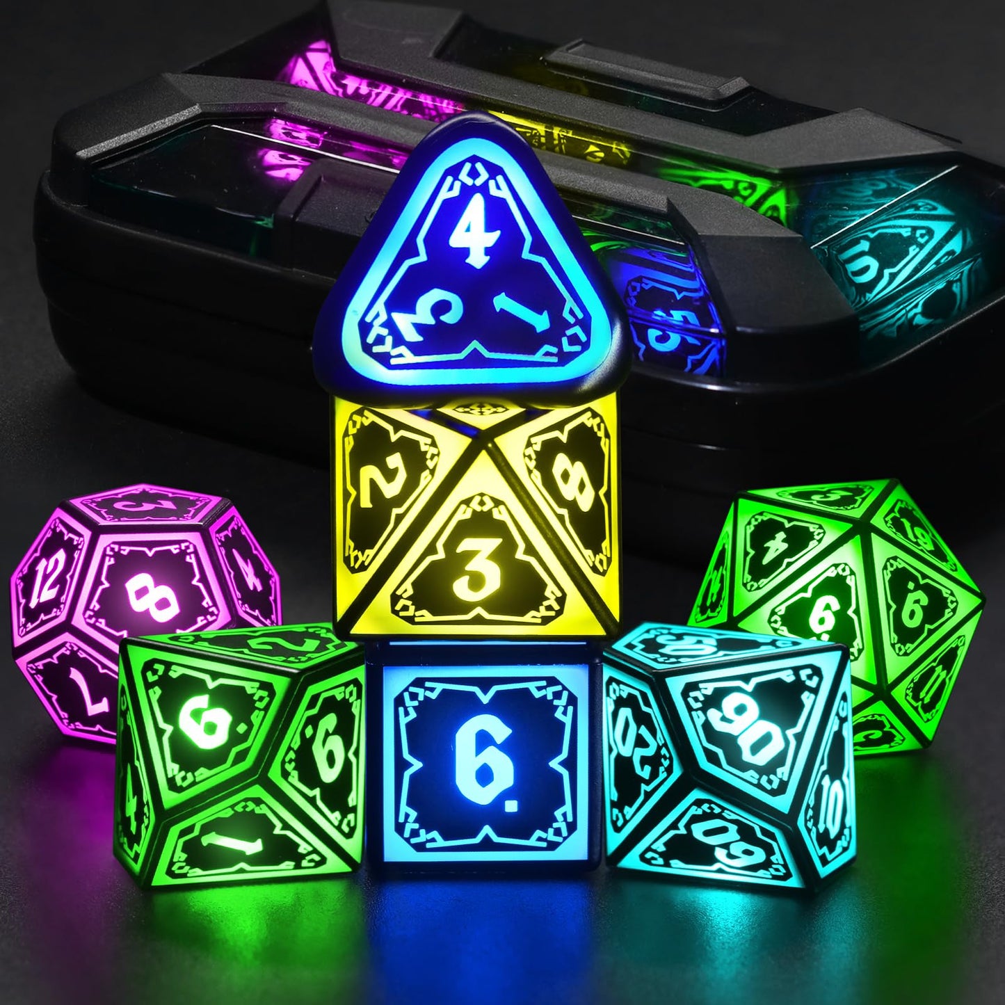 FONVGOGO Wireless Light Up Dice Set for D&D – RGB DND Dice Astral Shard Black