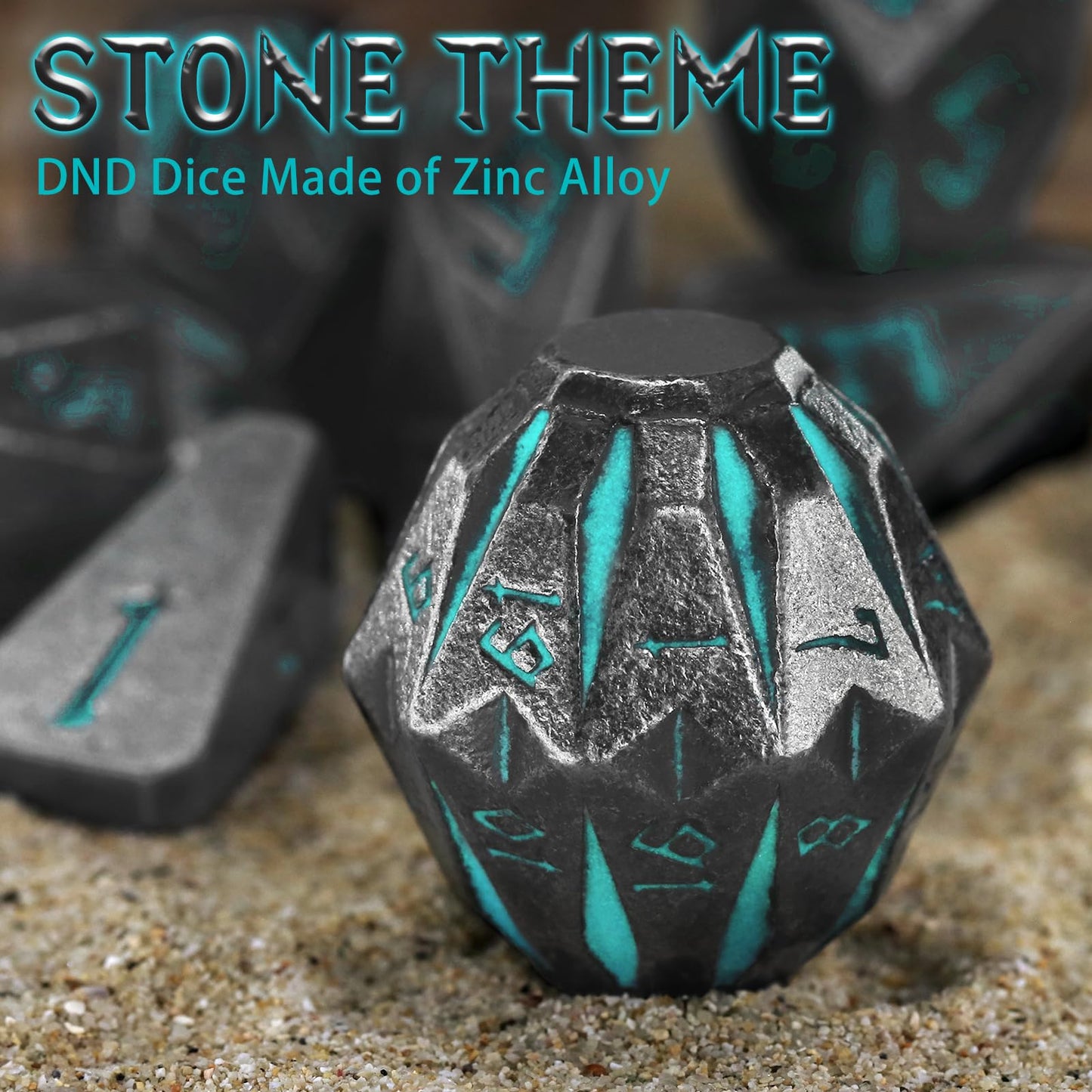 FONVGOGO Stonehenge Metal DND Dice Set – 7 Polyhedral Dice in Blue