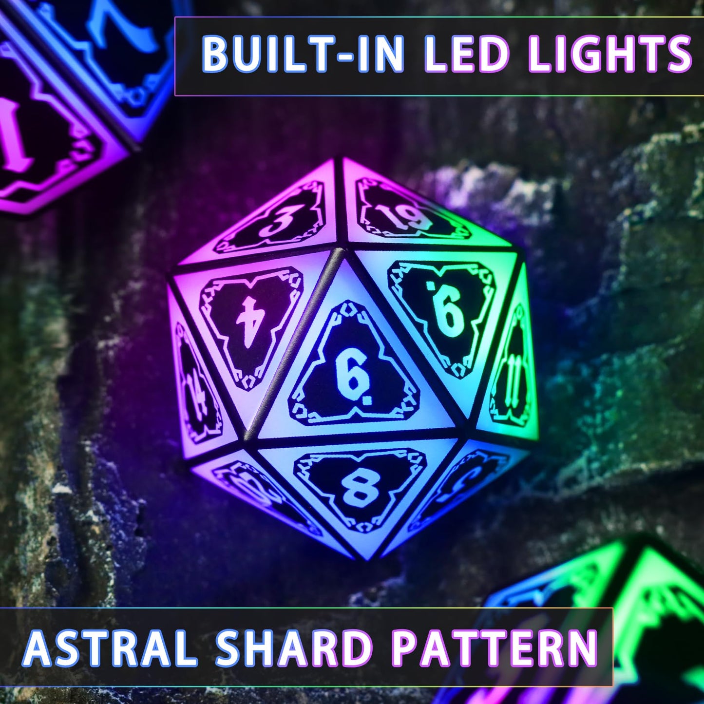 FONVGOGO Light Up Dice Set – 4-in-1 LED DND Dice with Rechargeable Charging Box (Astral Shard Colors)