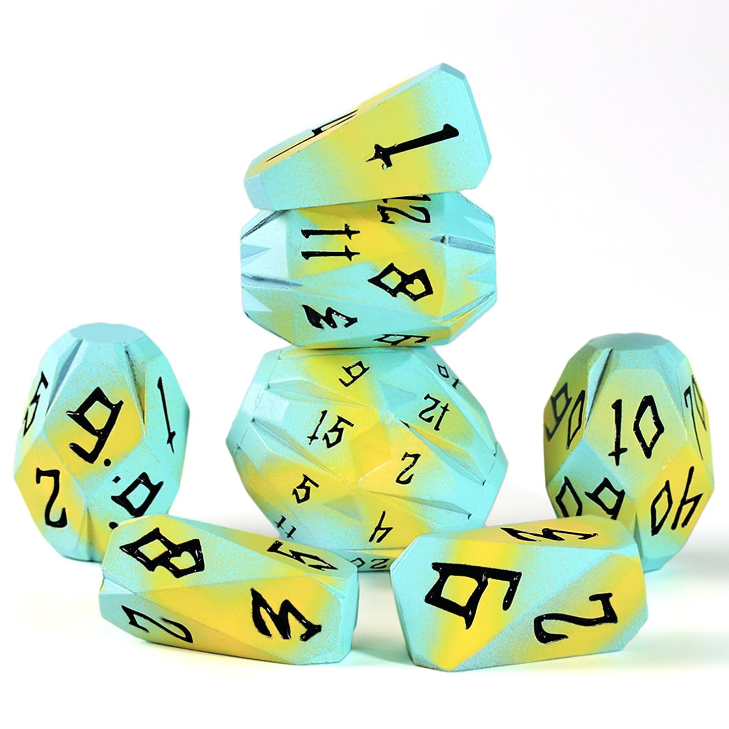 FONVGOGO Metal DND Dice Set – 7 Polyhedral D&D Dice in Blue Yellow with Case