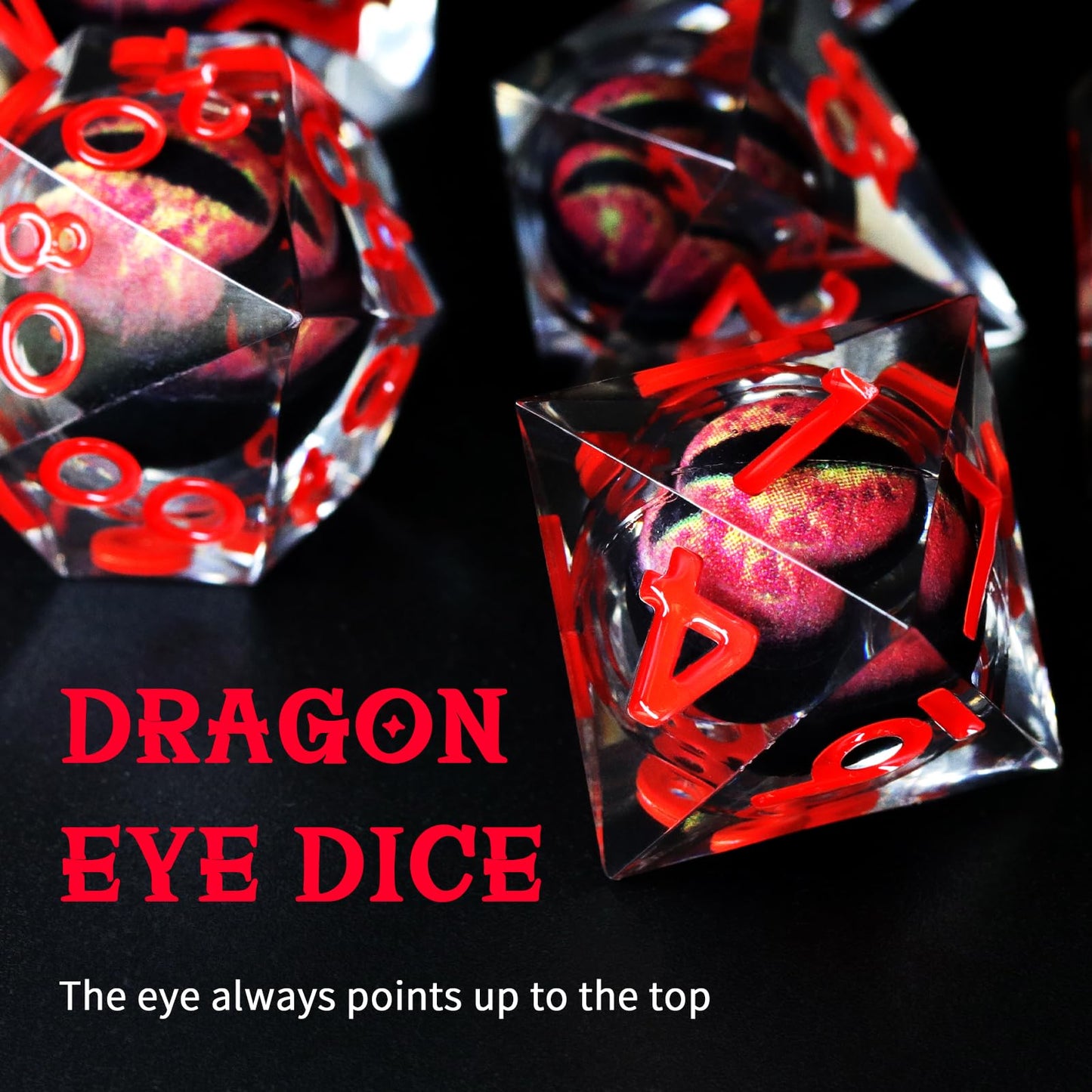 FONVGOGO Liquid Core Dragon Eye DND Dice – Sharp Edge Resin Polyhedral Set (Red)