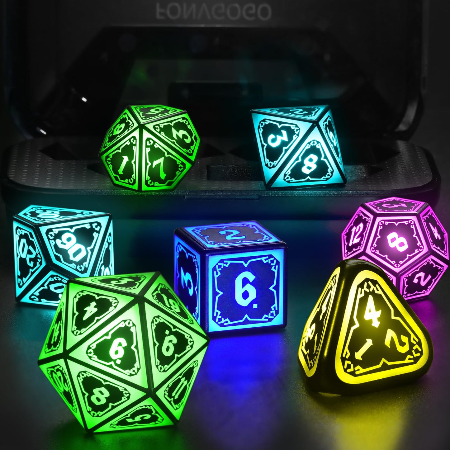 FONVGOGO Wireless Light Up Dice Set for D&D – RGB DND Dice Astral Shard Black