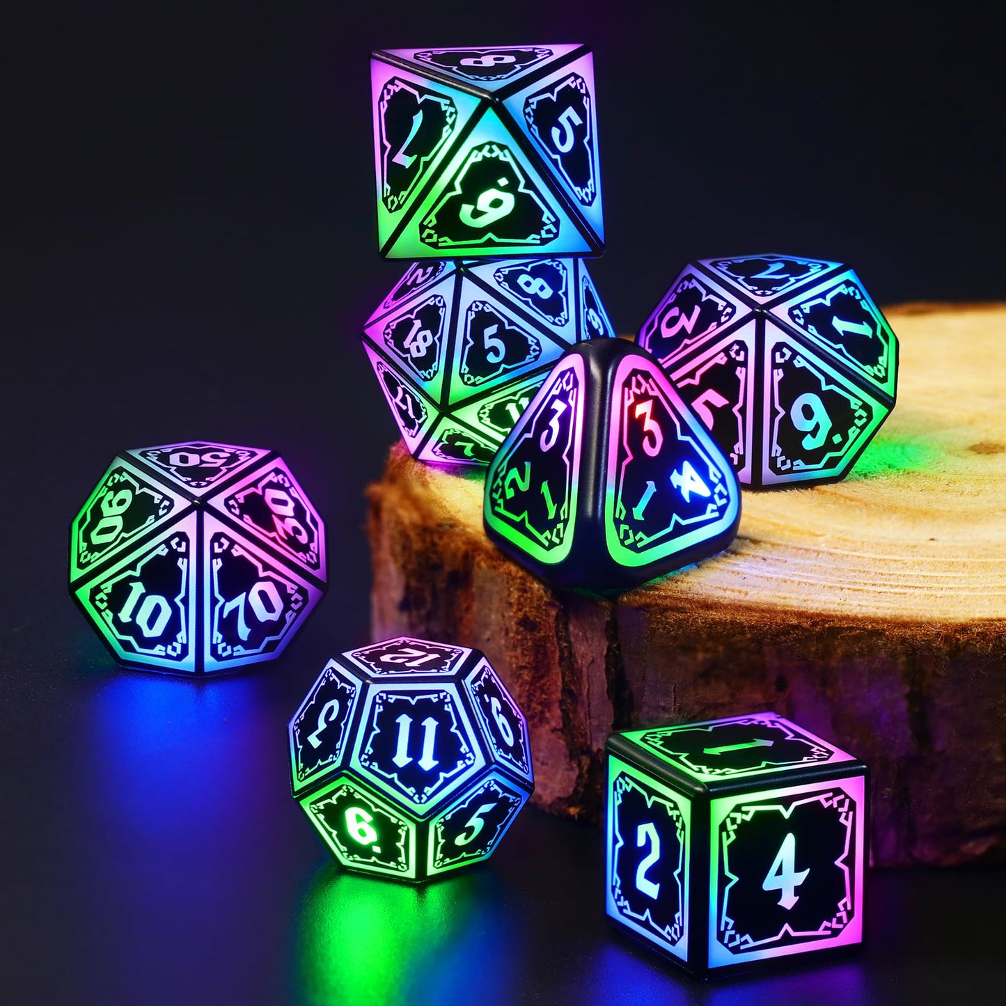 FONVGOGO Light Up Dice Set – 4-in-1 LED DND Dice with Rechargeable Charging Box (Astral Shard Colors)