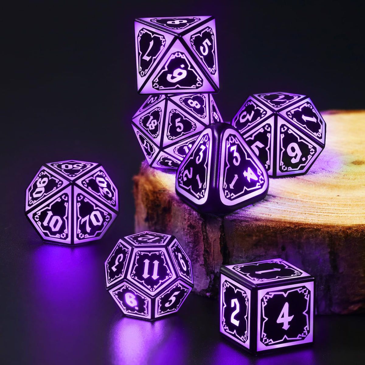 FONVGOGO Light Up DND Dice Set - Rechargeable 7-Piece LED Astral Shard Purple