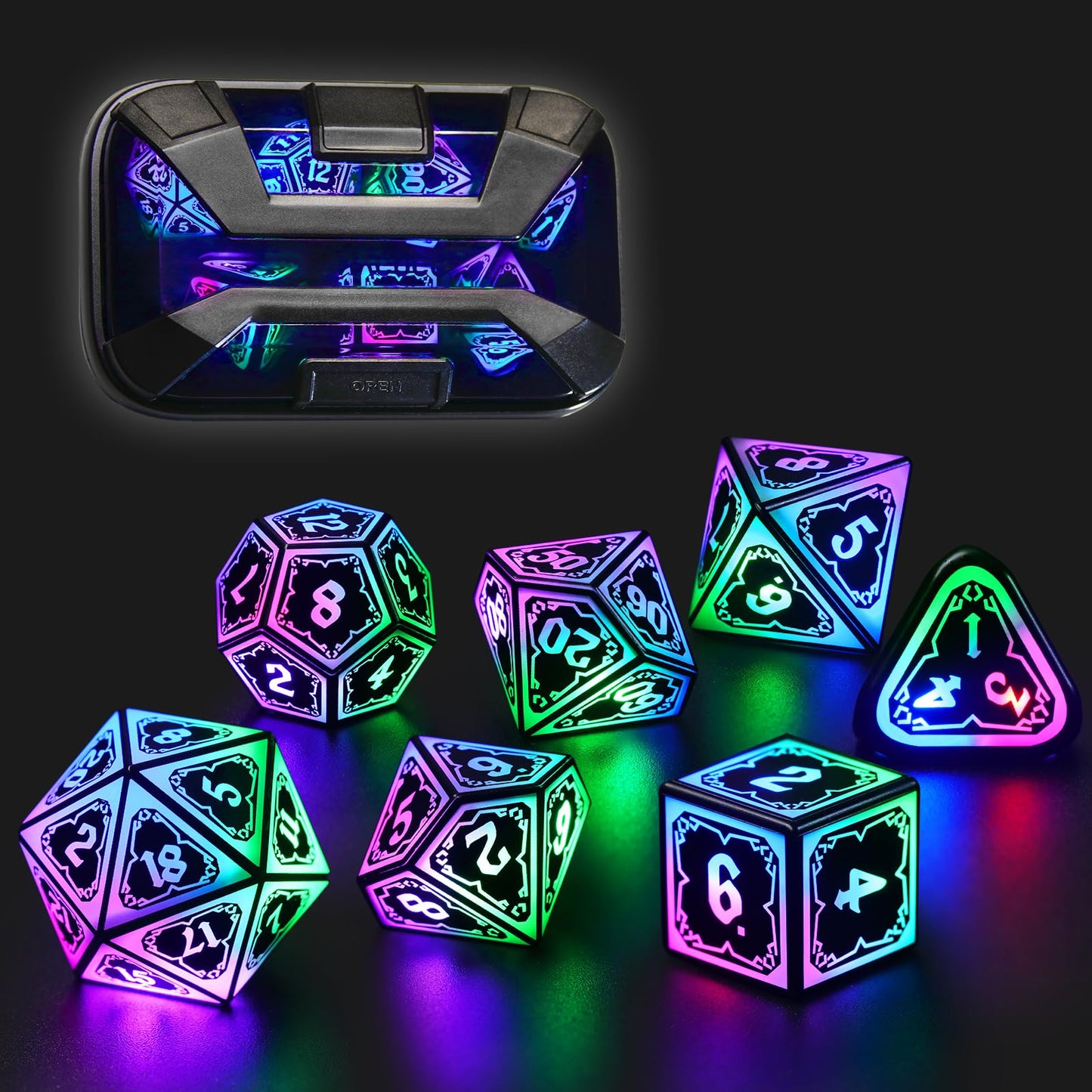 FONVGOGO Light Up Dice Set – 4-in-1 LED DND Dice with Rechargeable Charging Box (Astral Shard Colors)