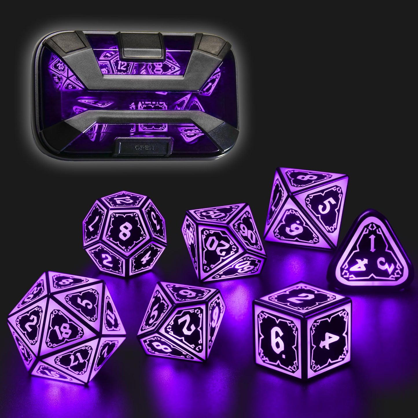 FONVGOGO Light Up DND Dice Set - Rechargeable 7-Piece LED Astral Shard Purple
