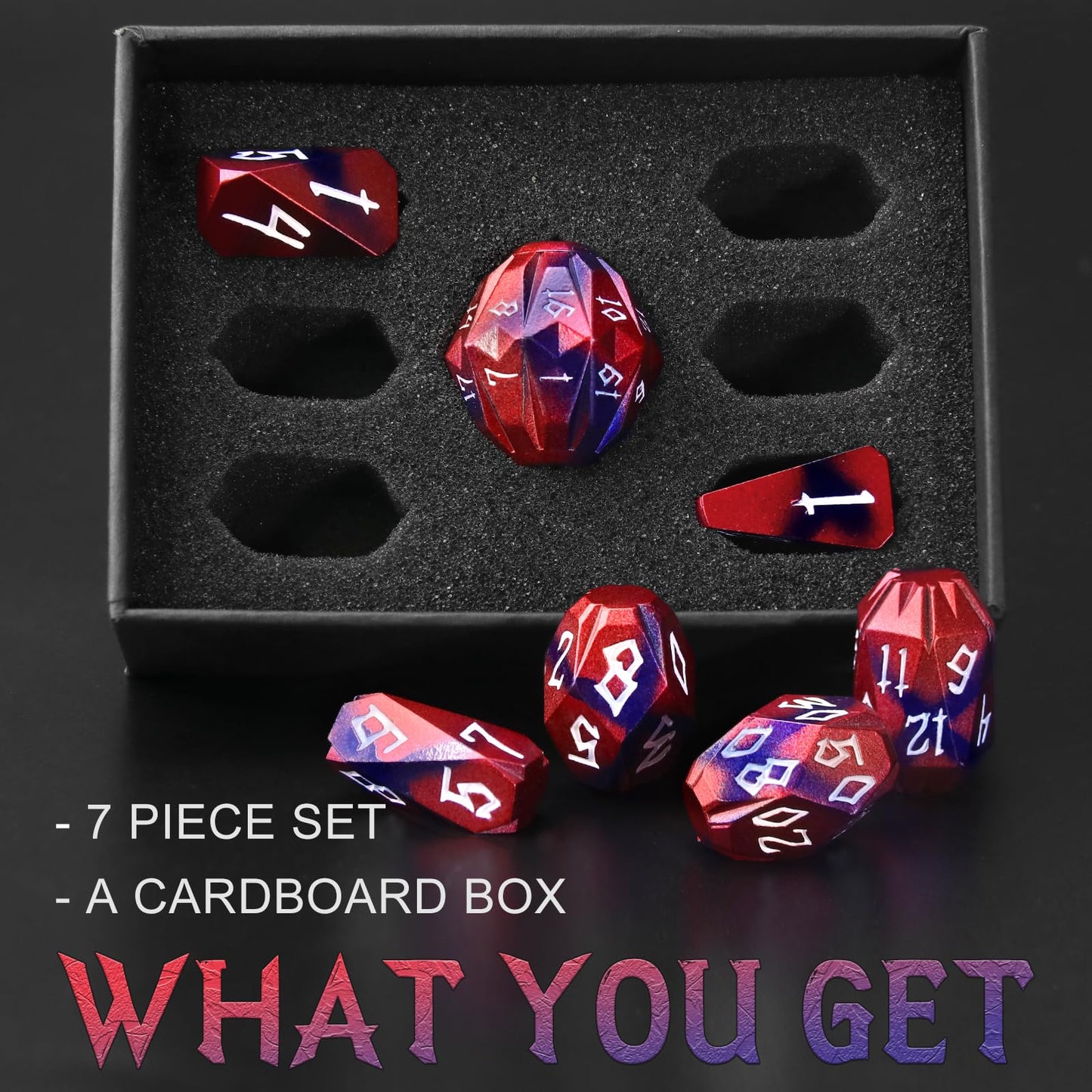 FONVGOGO Metal Dice Set – D&D Polyhedral Dice with Case (Black Red)
