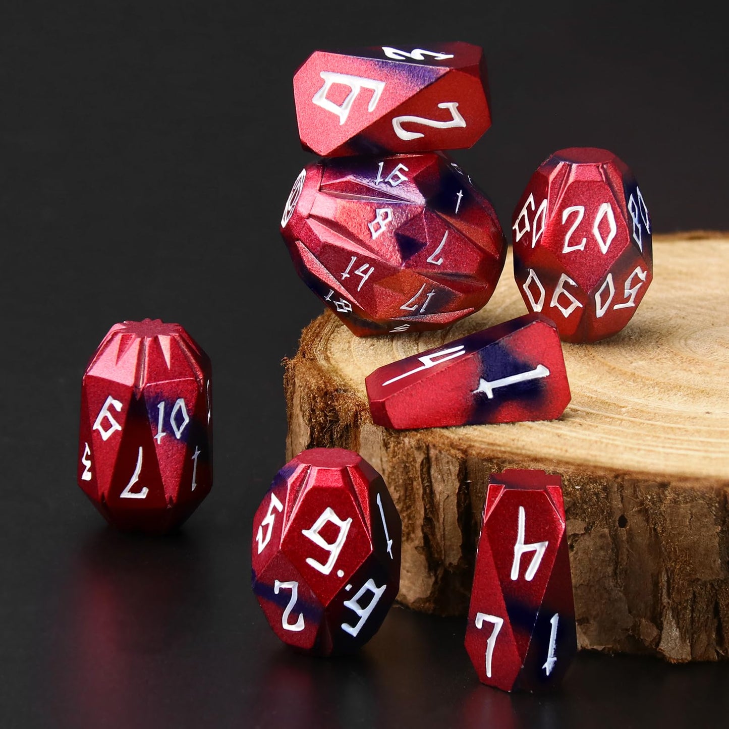 FONVGOGO Metal Dice Set – D&D Polyhedral Dice with Case (Black Red)