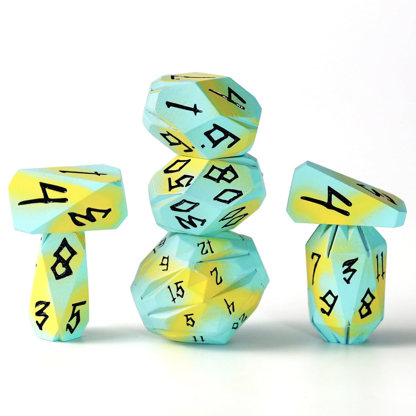FONVGOGO Metal DND Dice Set – 7 Polyhedral D&D Dice in Blue Yellow with Case