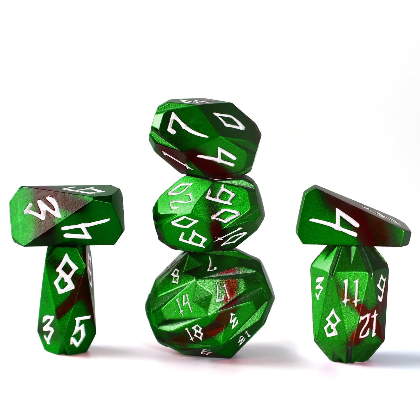FONVGOGO Metal DND Dice Set – 7-Piece Zinc Alloy Polyhedral Dice with Storage Case (Black/Green)