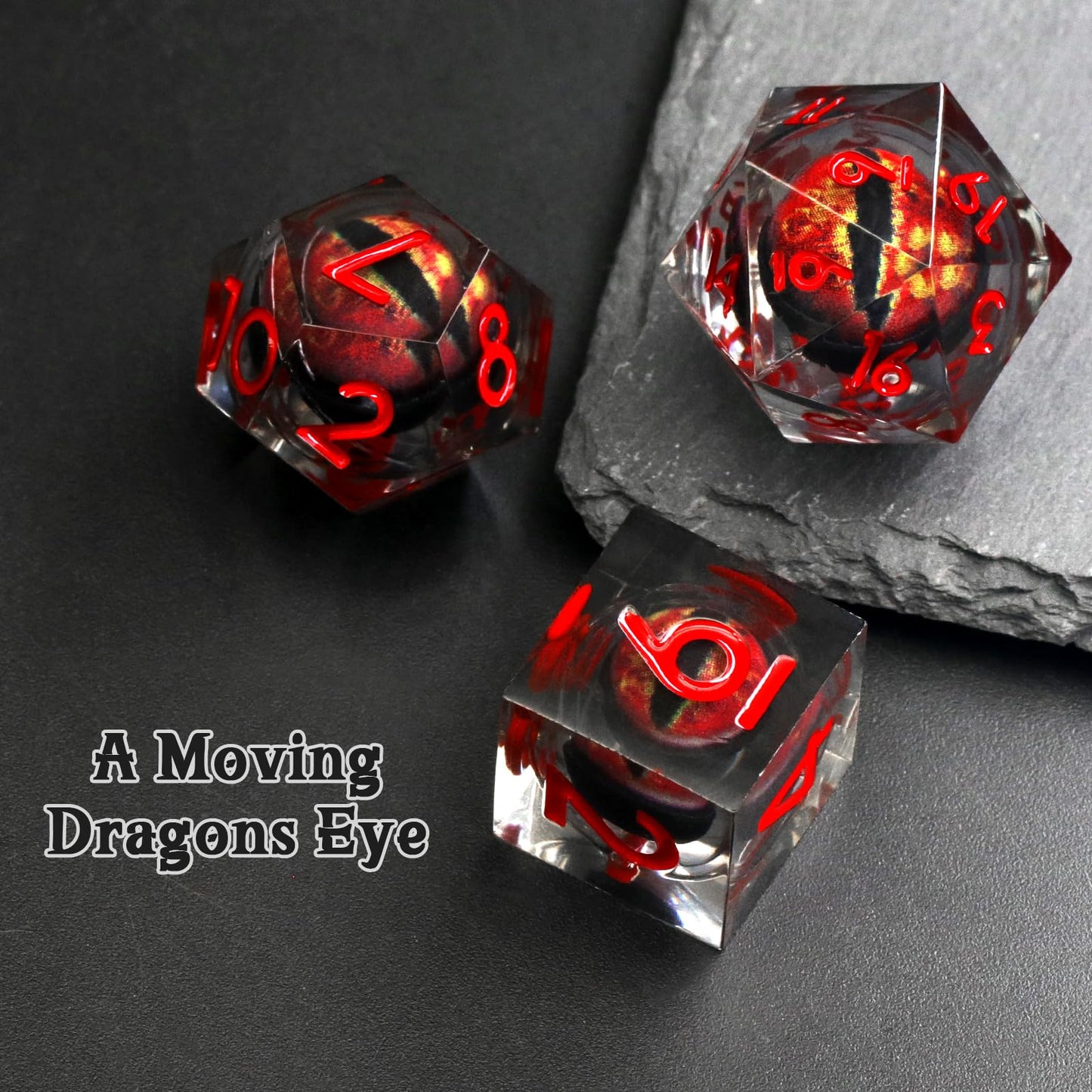 FONVGOGO Liquid Core Dragon Eye DND Dice – Sharp Edge Resin Polyhedral Set (Red)