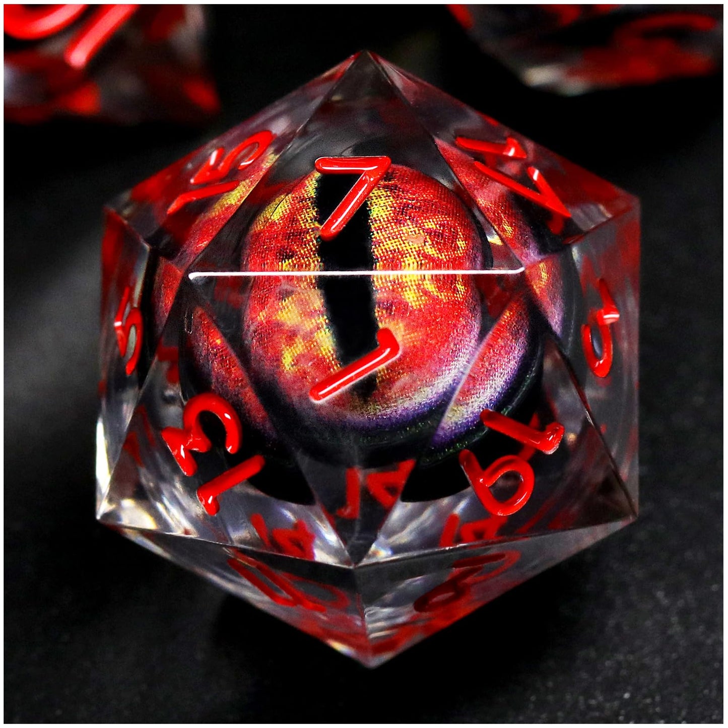 FONVGOGO Liquid Core Dragon Eye DND Dice – Sharp Edge Resin Polyhedral Set (Red)