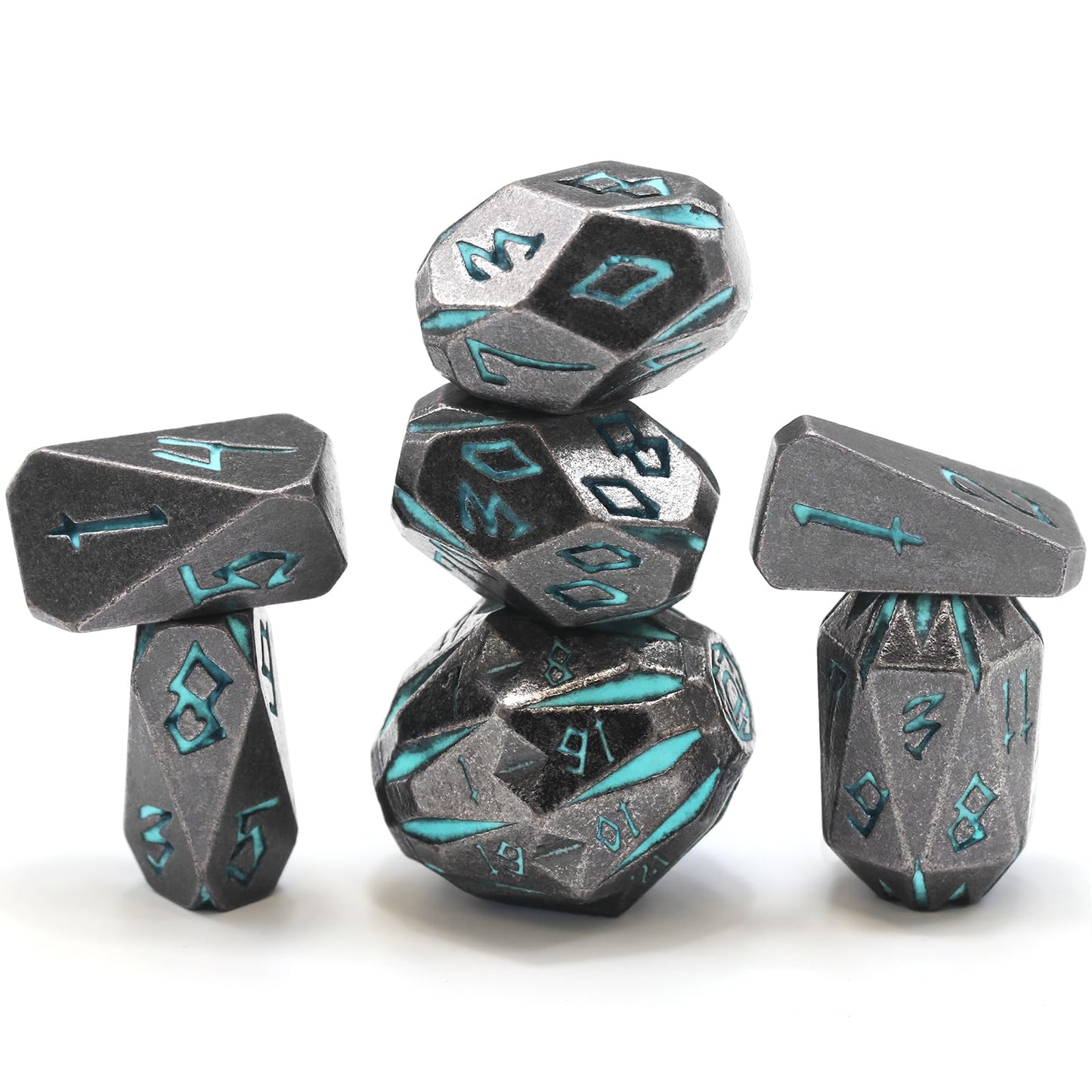 FONVGOGO Stonehenge Metal DND Dice Set – 7 Polyhedral Dice in Blue