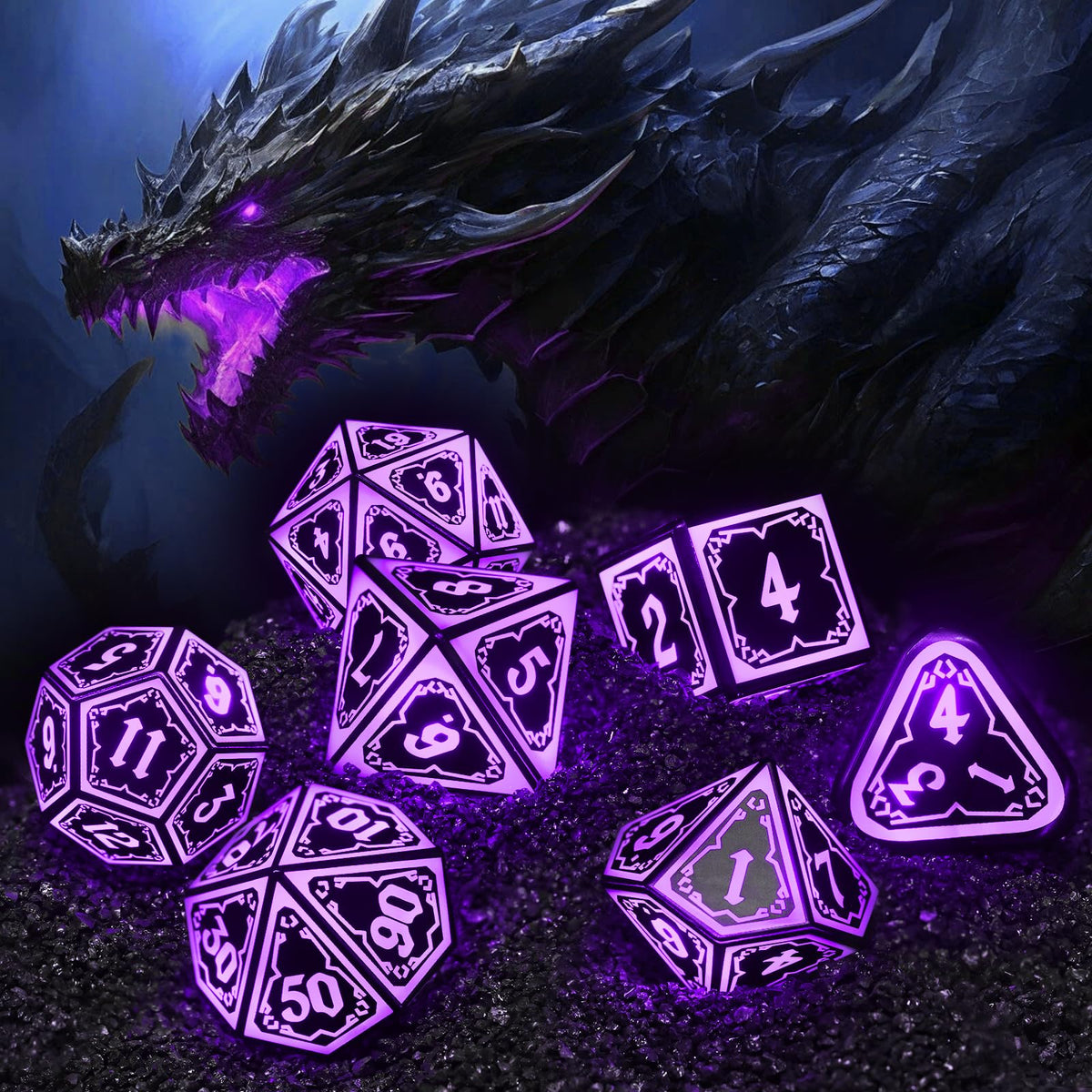 FONVGOGO Light Up DND Dice Set - Rechargeable 7-Piece LED Astral Shard Purple