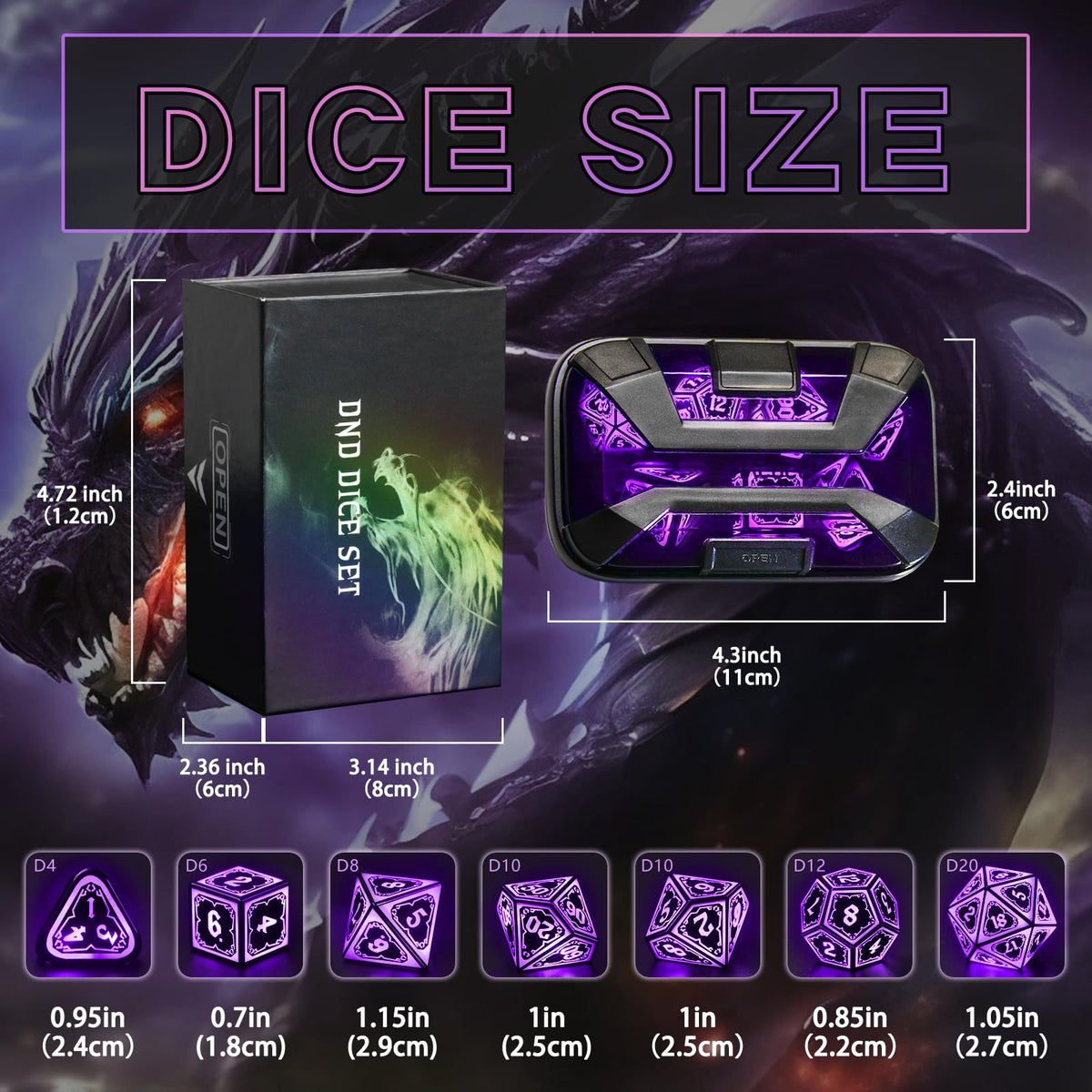 FONVGOGO Light Up DND Dice Set - Rechargeable 7-Piece LED Astral Shard Purple