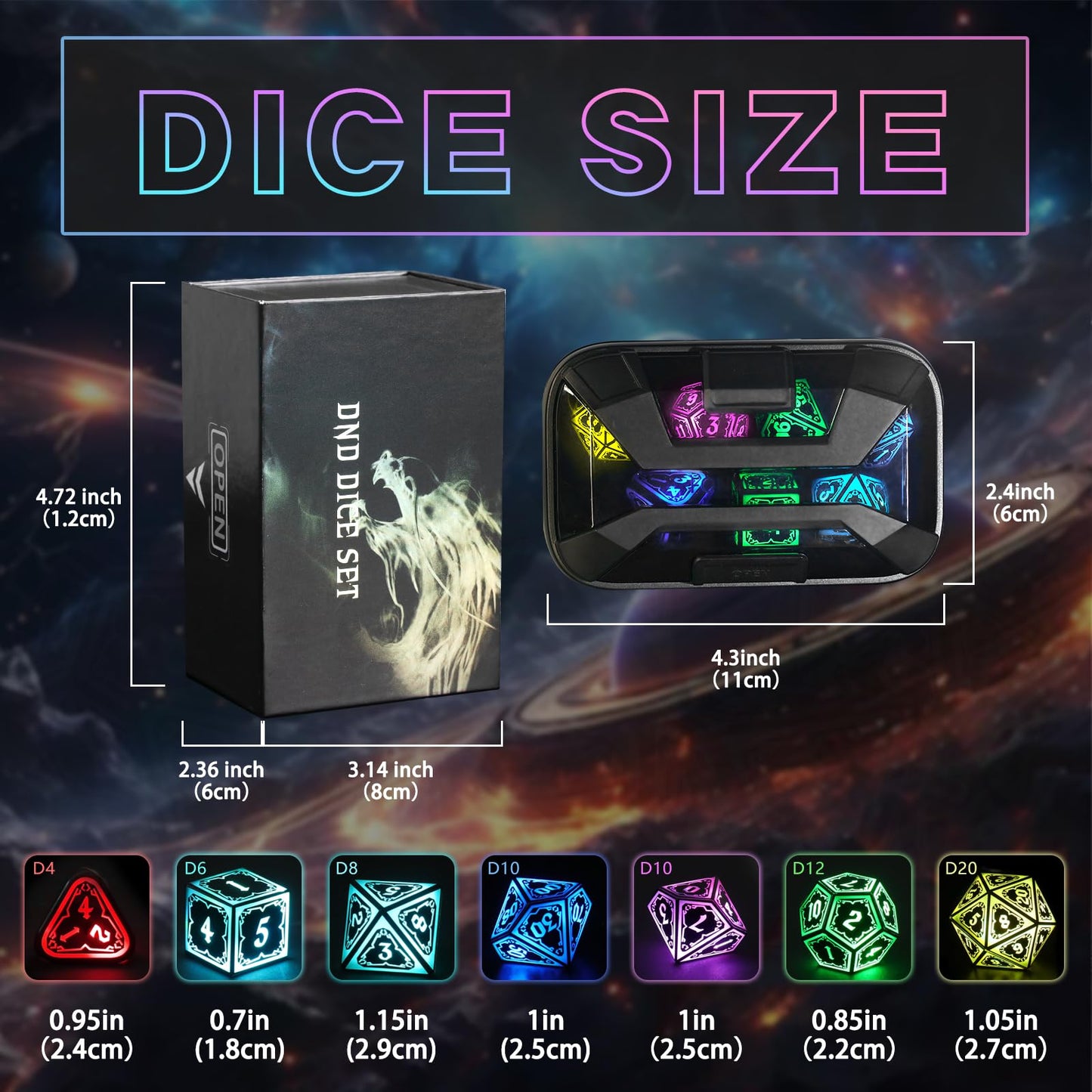 FONVGOGO Wireless Light Up Dice Set for D&D – RGB DND Dice Astral Shard Black