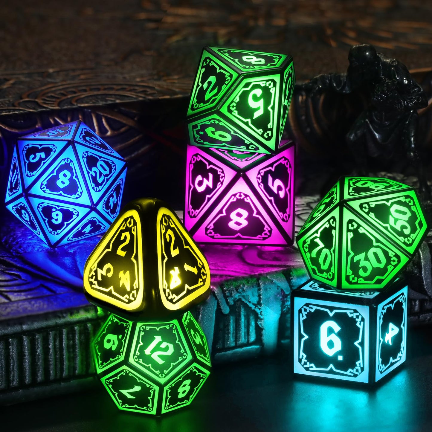 FONVGOGO Wireless Light Up Dice Set for D&D – RGB DND Dice Astral Shard Black