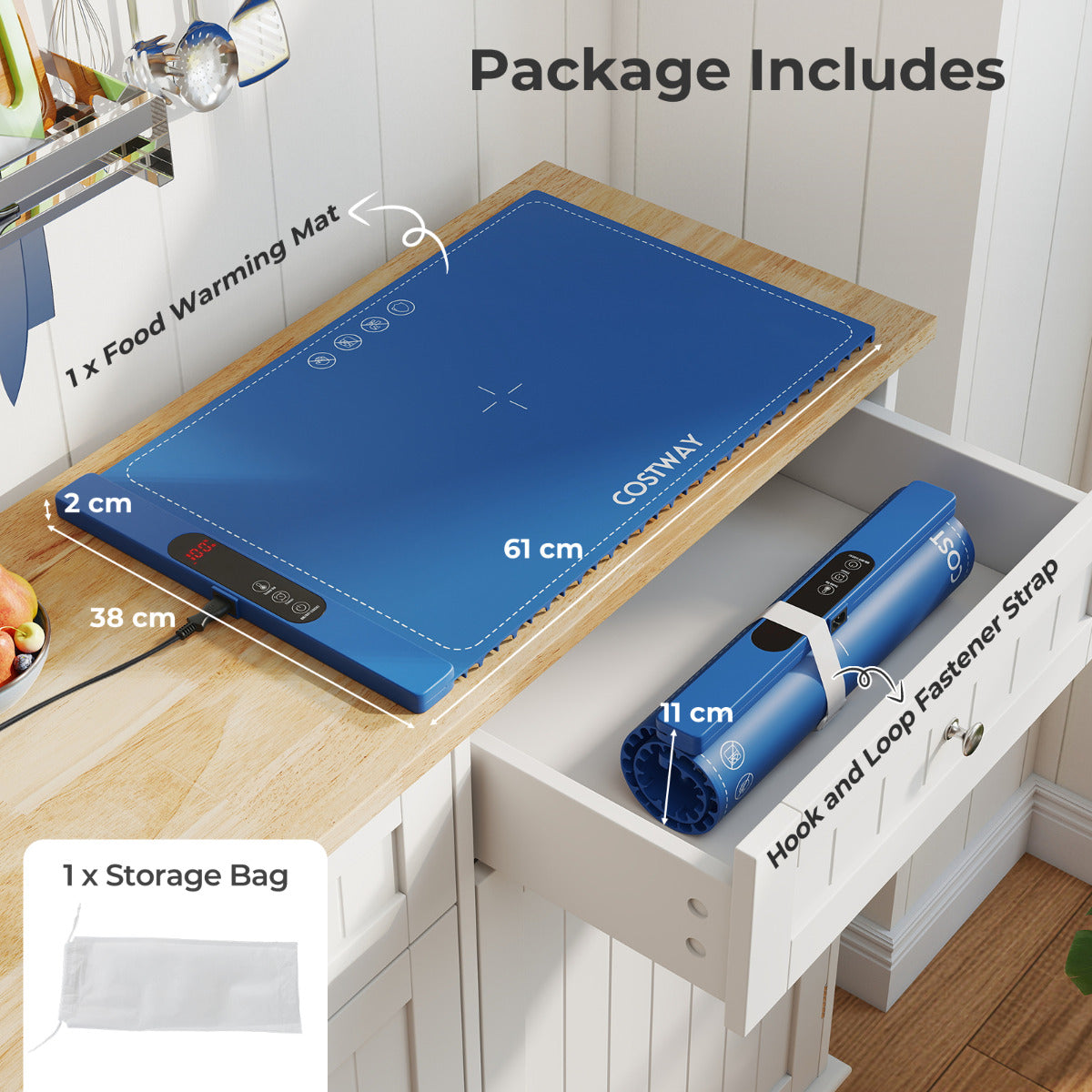 Food Warming Mat Rollable and Portable Electric Warming Tray with Fasting Heating-Blue