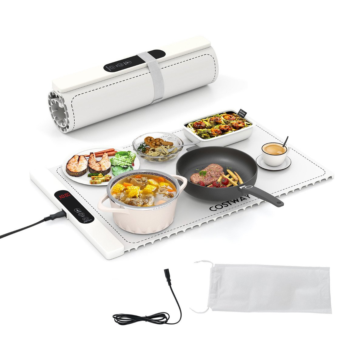 Food Warming Mat Rollable and Portable Electric Warming Tray with Fasting Heating-Blue