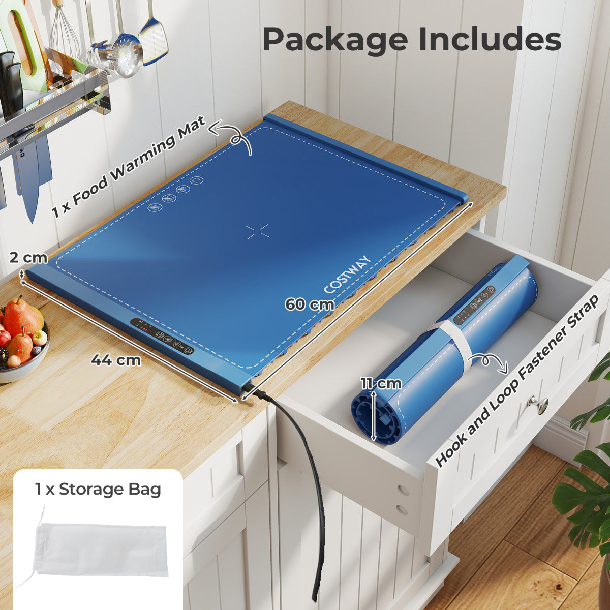 Food Warming Mat with Adjustable Temperature and Timer-Blue
