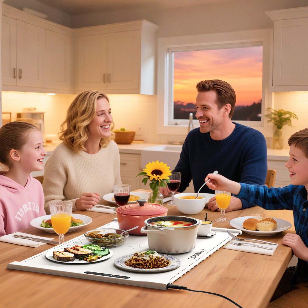 Food Warming Mat with Adjustable Temperature and Timer-Blue