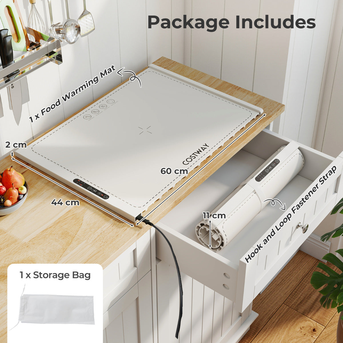 Food Warming Mat with Adjustable Temperature and Timer-Blue
