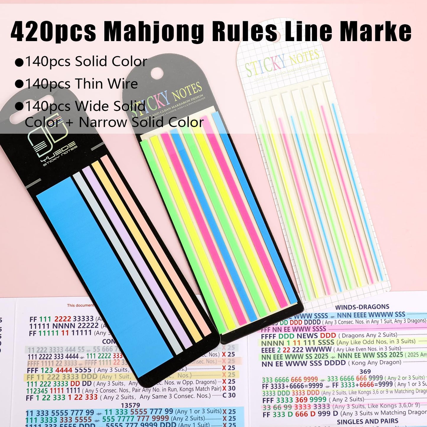 fooind 420-Piece Mahjong Line Finder Set – Transparent Highlighter Tape for Cards & Tiles, Reusable, No Residue