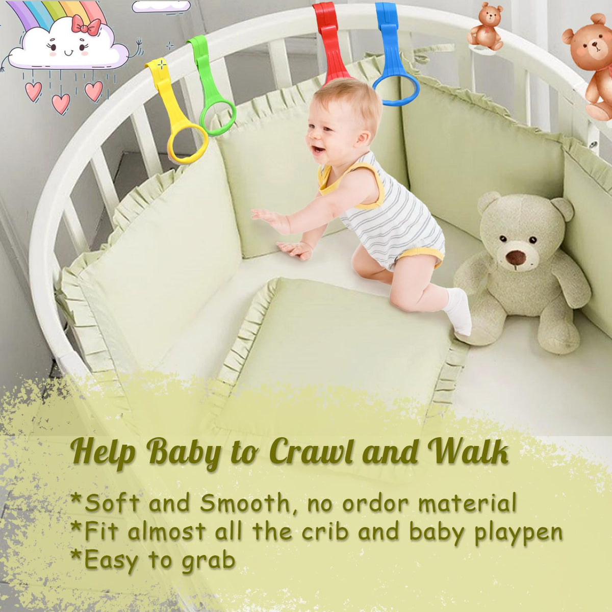FOORAINDA Baby Pull Up Ring 8 Pack – Stand & Walk Helper for Playpen & Crib
