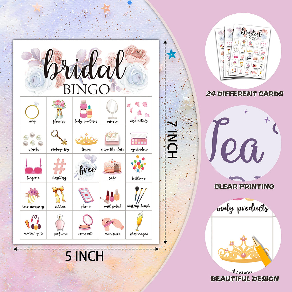 Foosproea Bridal Bingo Cards – 24-Player Bridal Shower Game for Weddings & Bachelorette Parties