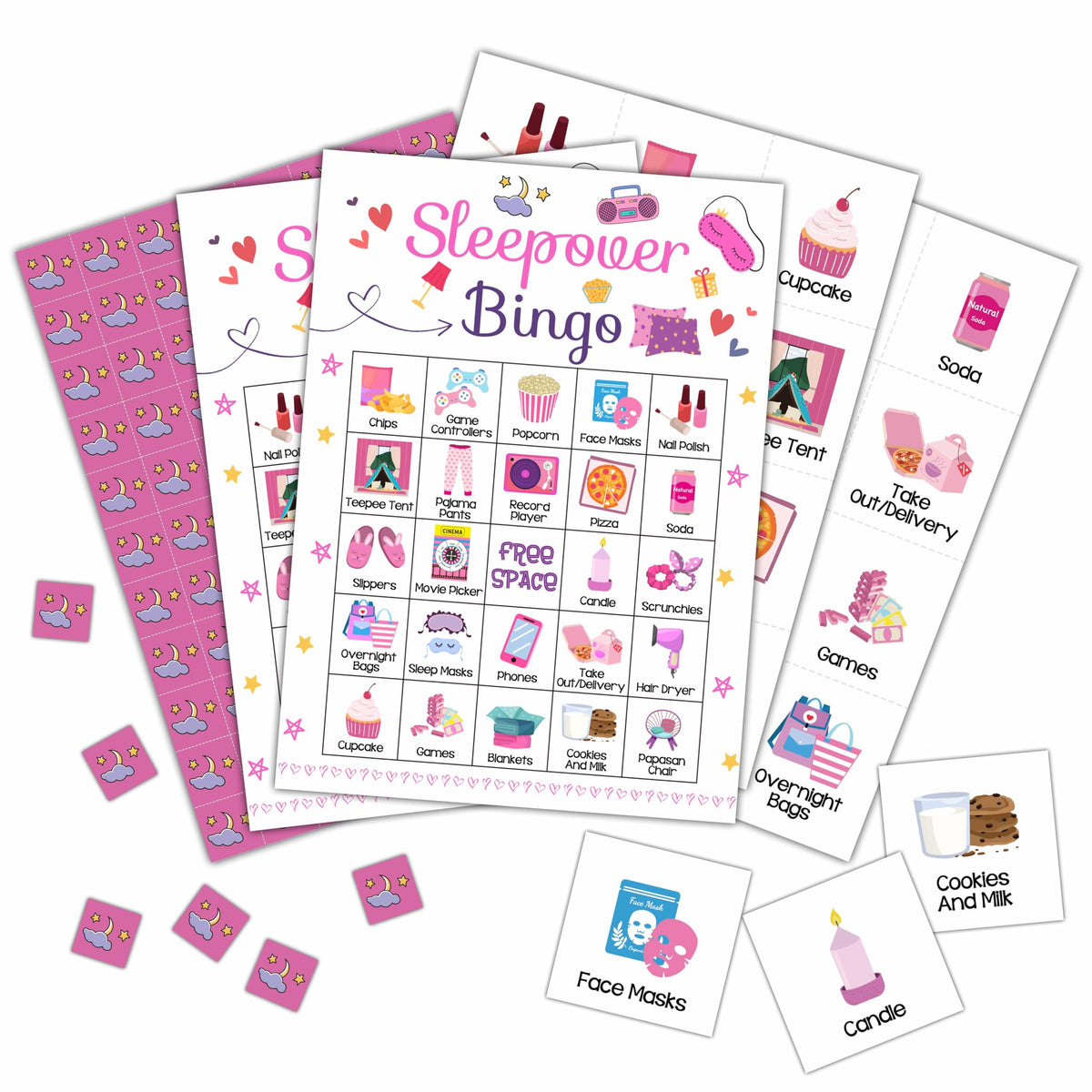 Foosproea Sleepover Bingo Cards – 24-Player Pajama Party Game for Slumber Parties