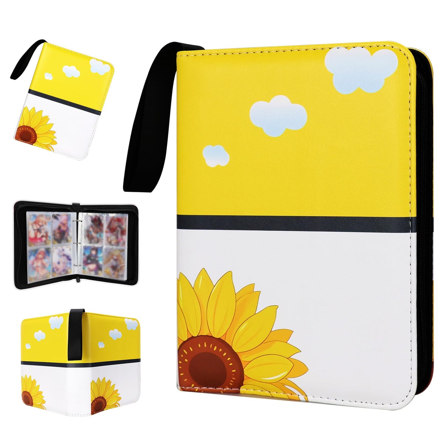 FootJKYX 4-Pocket Card Binder — 400 Card Capacity, 50 Sleeves, Yellow & White