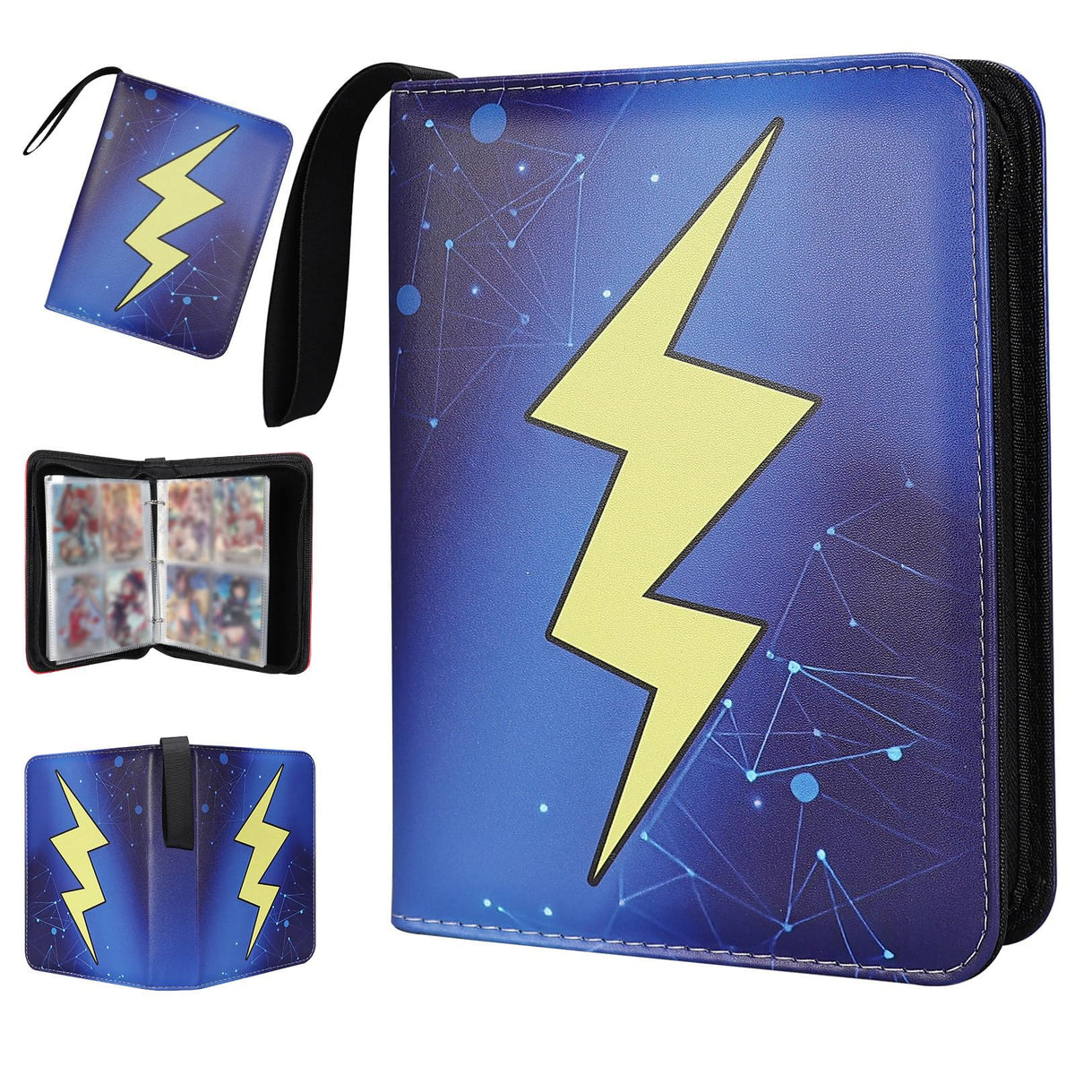 FootJKYX 4-Pocket Card Binder — 400 Card Capacity, Waterproof PU, 50 Sleeves (Blue Yellow)