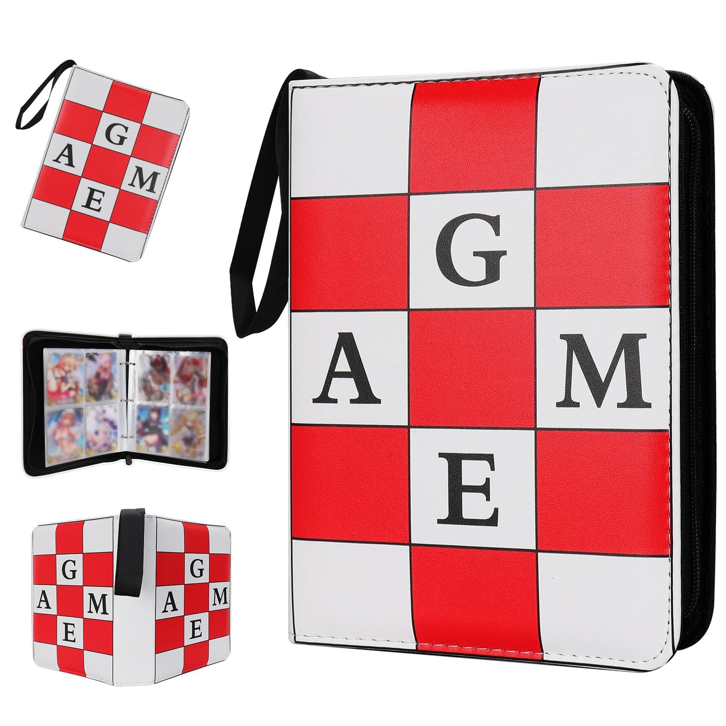 FootJKYX Collectible Card Binder – 4-Pocket Album, 400 Card Capacity, 50 Removable Sleeves, Red & White PU Zip