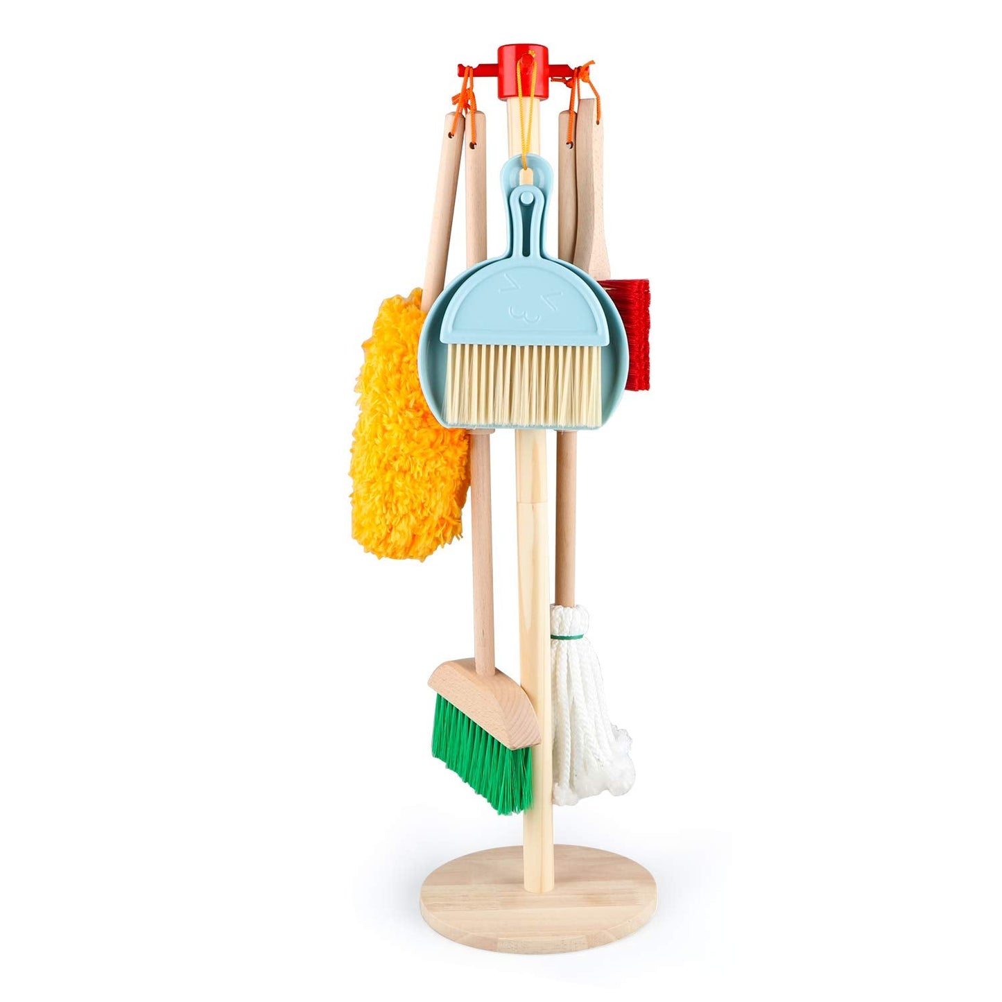 FOPNETS 7-Piece Wooden Kids Cleaning Set – Pretend Play Tools
