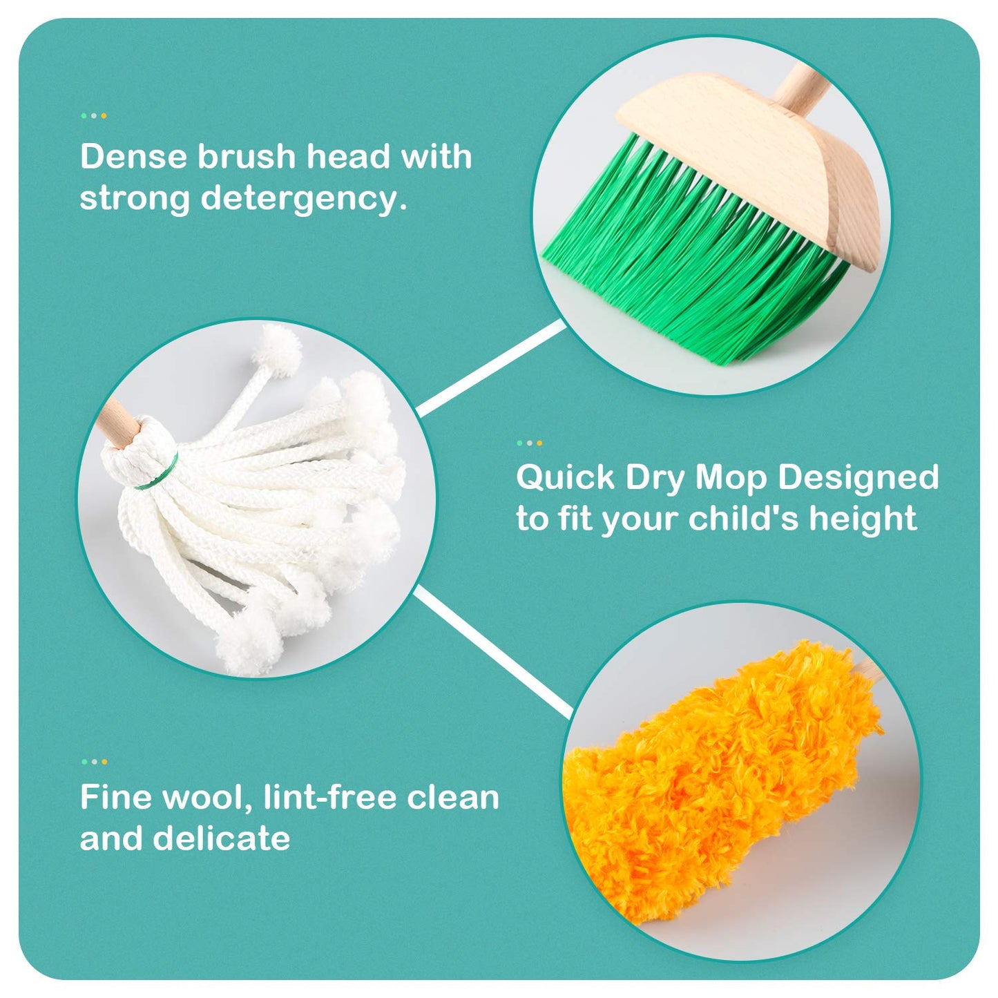 FOPNETS 7-Piece Wooden Kids Cleaning Set – Pretend Play Tools