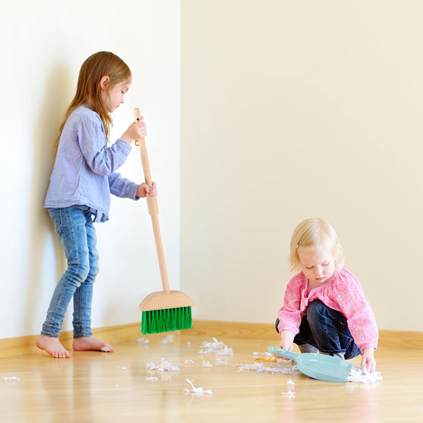 FOPNETS 7-Piece Wooden Kids Cleaning Set – Pretend Play Tools