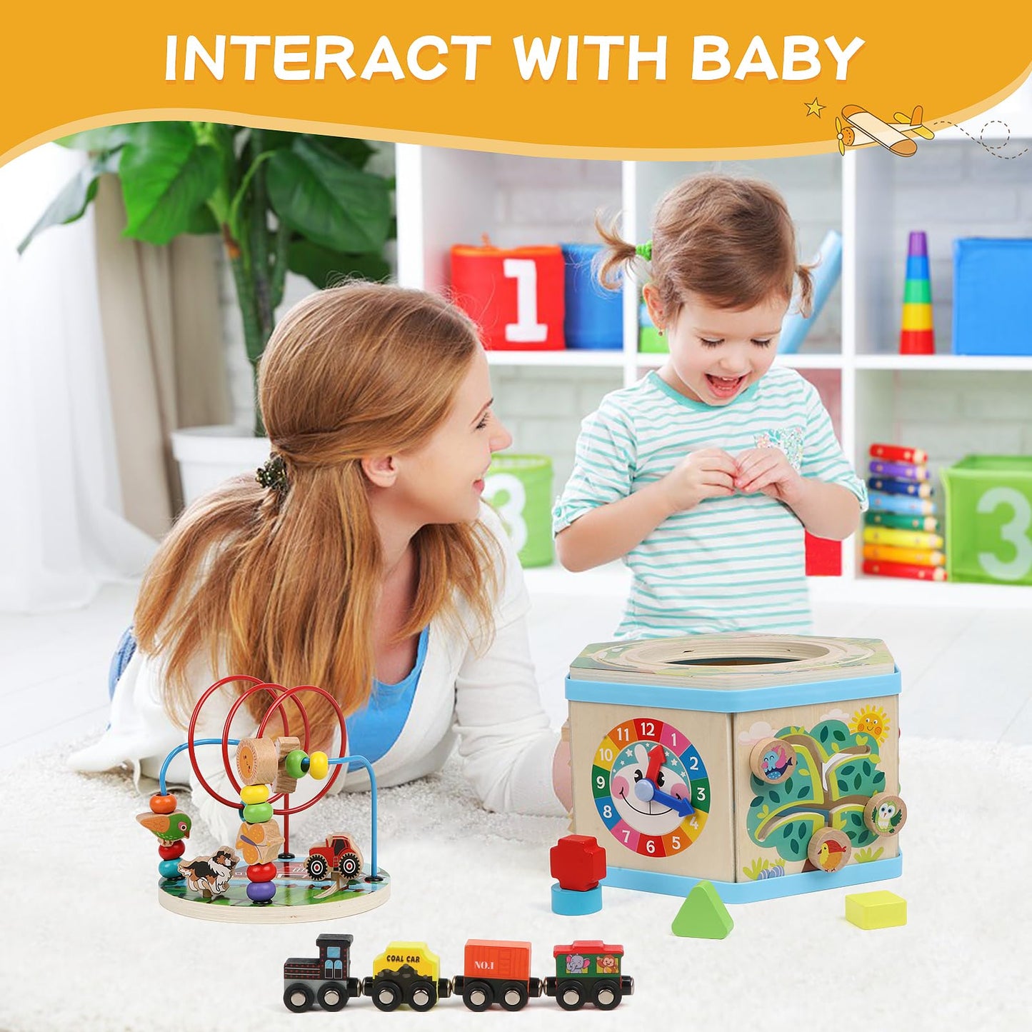 FOPNETS Wooden Activity Cube 9-in-1 Montessori Toys for Toddlers (Age 1+)