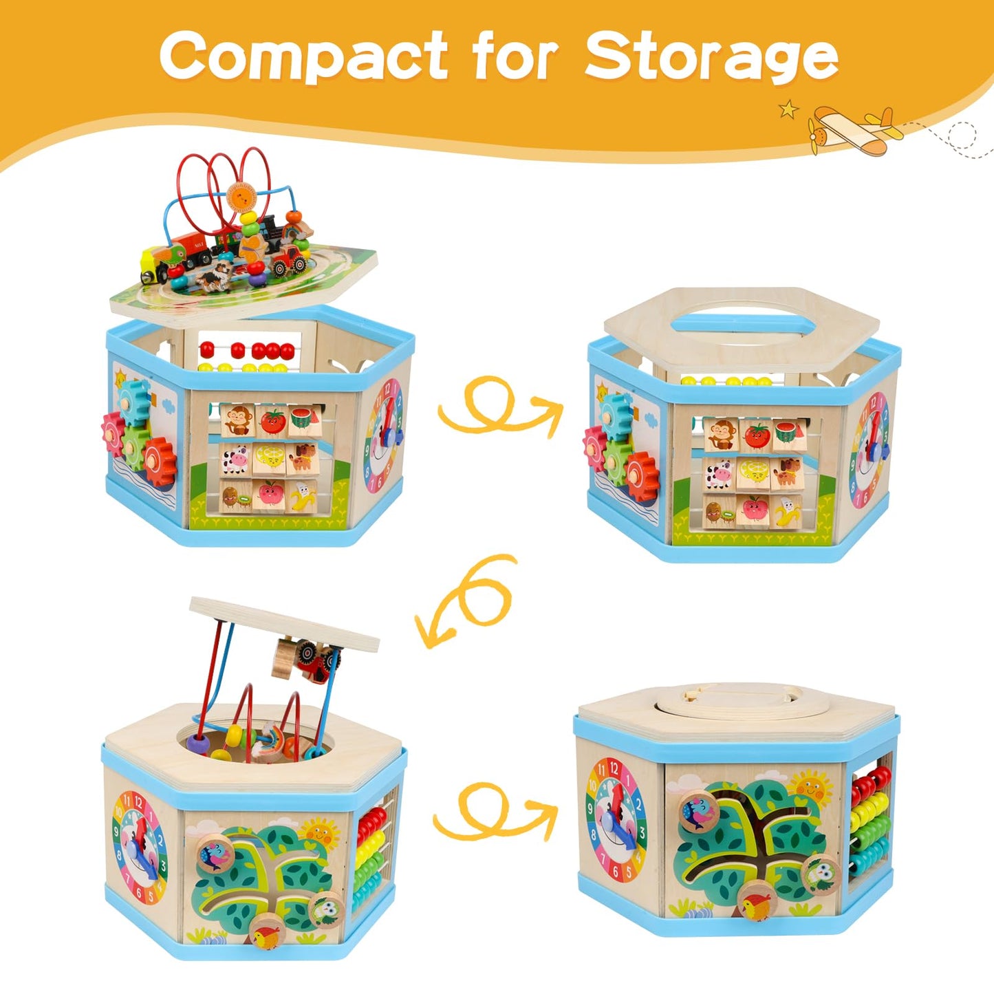 FOPNETS Wooden Activity Cube 9-in-1 Montessori Toys for Toddlers (Age 1+)