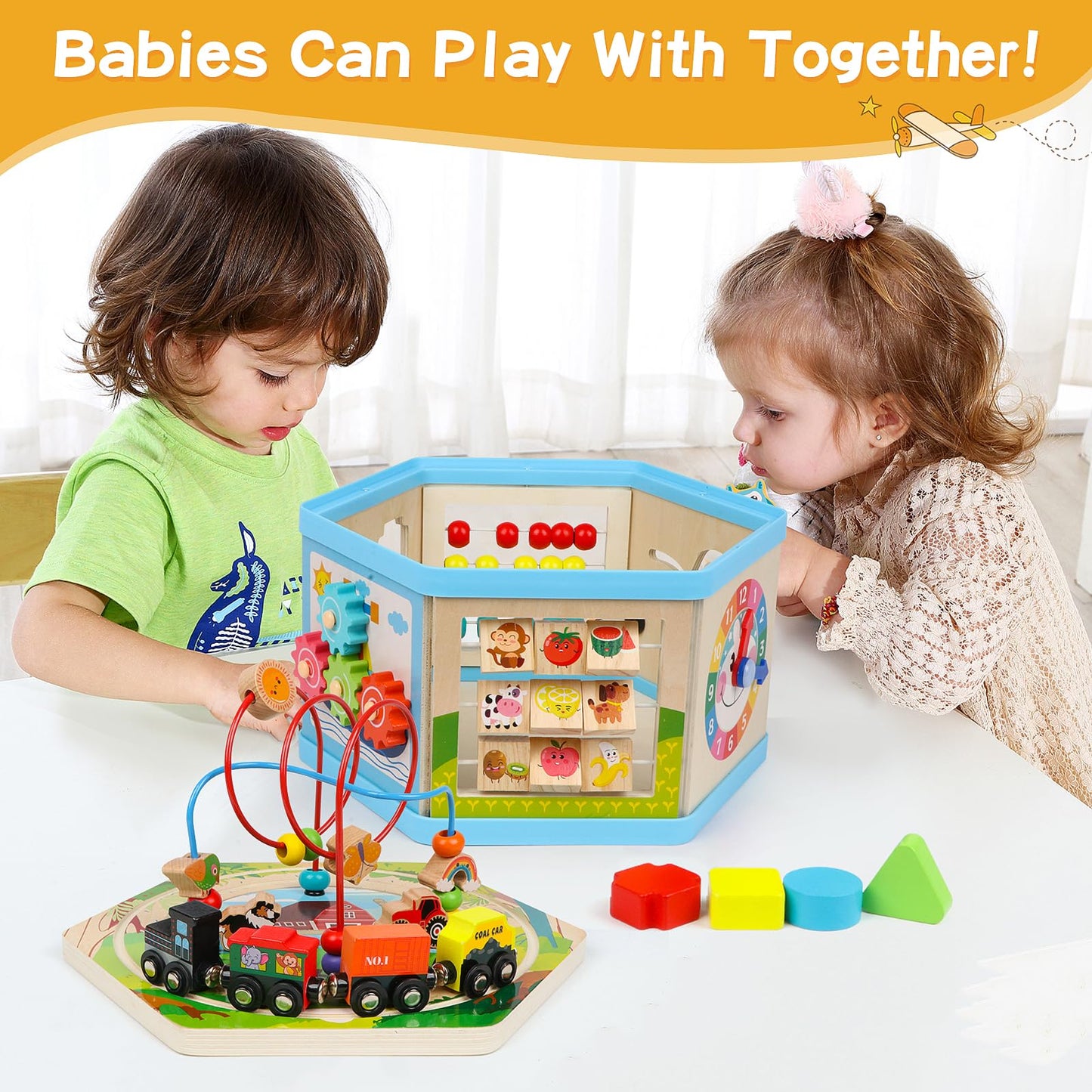 FOPNETS Wooden Activity Cube 9-in-1 Montessori Toys for Toddlers (Age 1+)