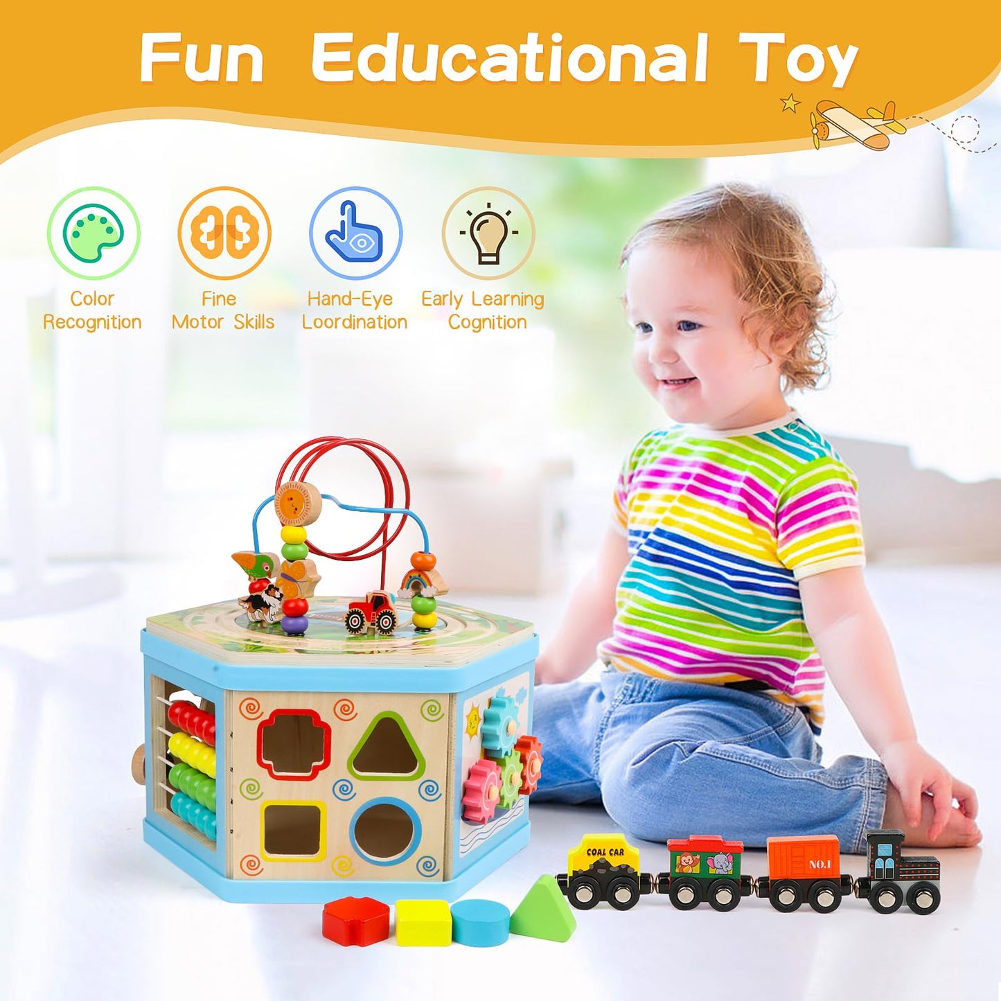 FOPNETS Wooden Activity Cube 9-in-1 Montessori Toys for Toddlers (Age 1+)