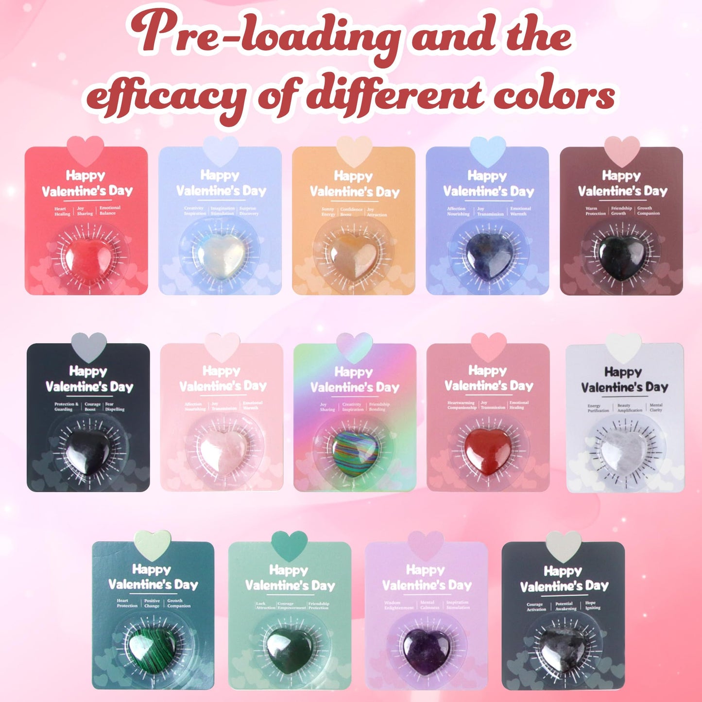 Fopxuni Valentines Day Cards for Kids with 28 Natural Crystal Hearts – Classroom Gifts