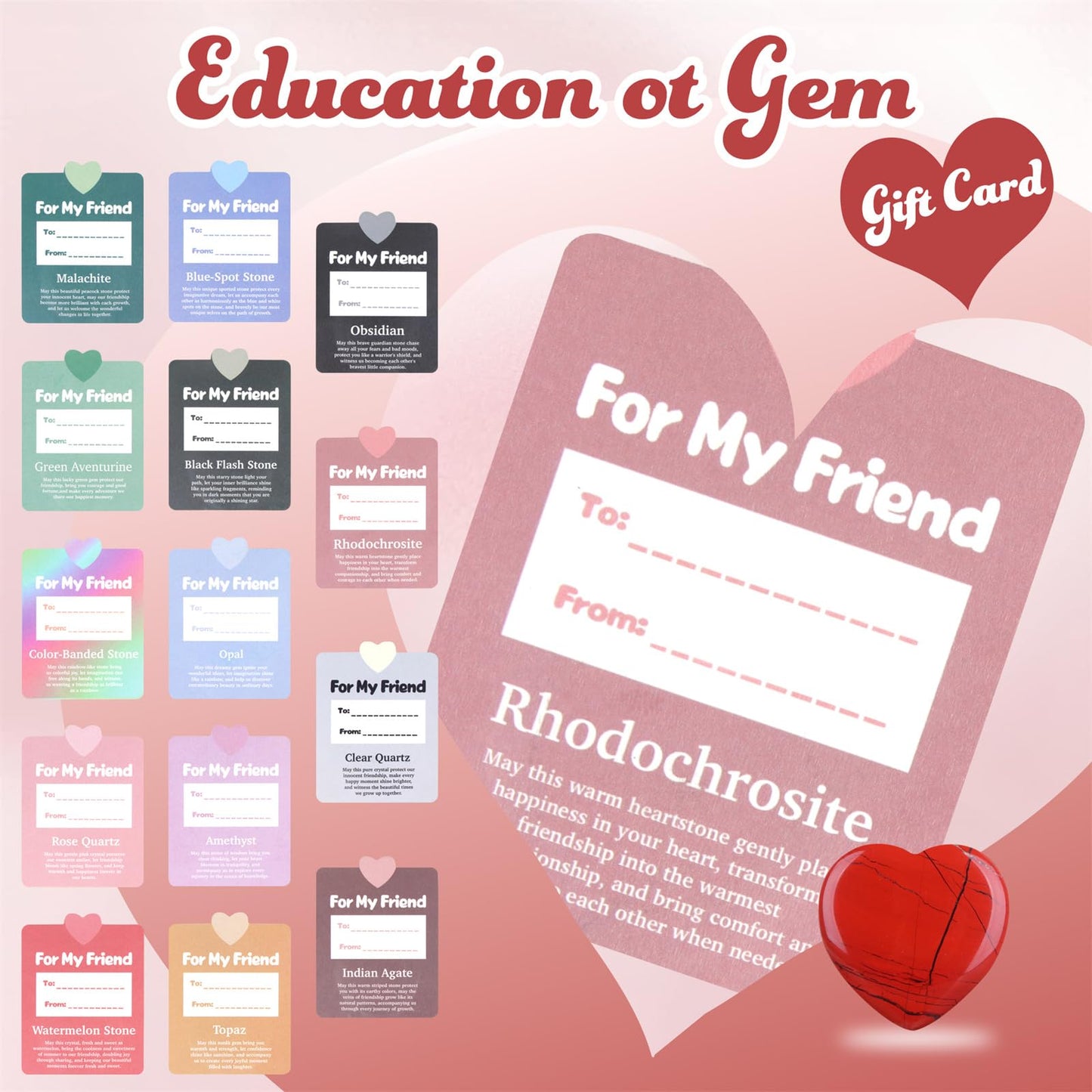 Fopxuni Valentines Day Cards for Kids with 28 Natural Crystal Hearts – Classroom Gifts