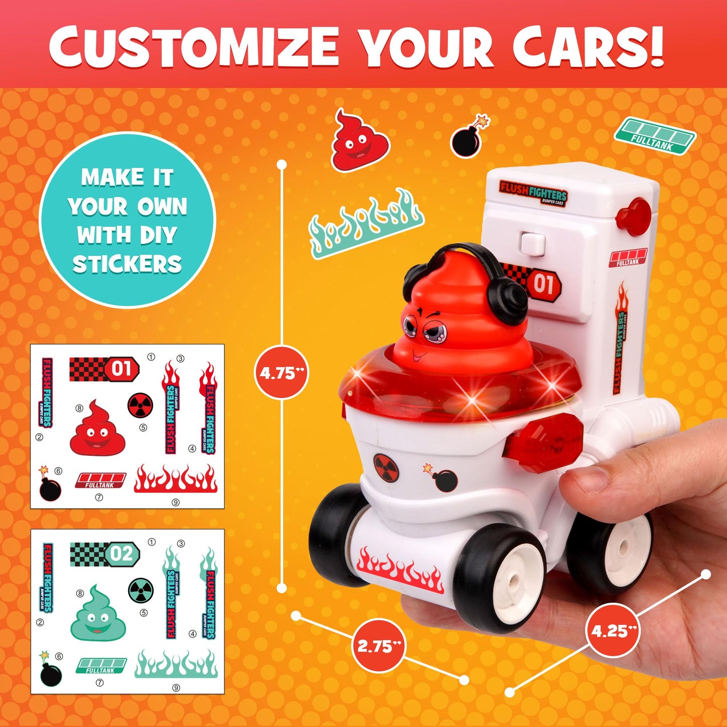 Force1 Flush Fighters Bumper Cars 2-Pack – Mini RC Toilet Theme Cars with LED Lights, Ejecting Figures, and 2 Speeds